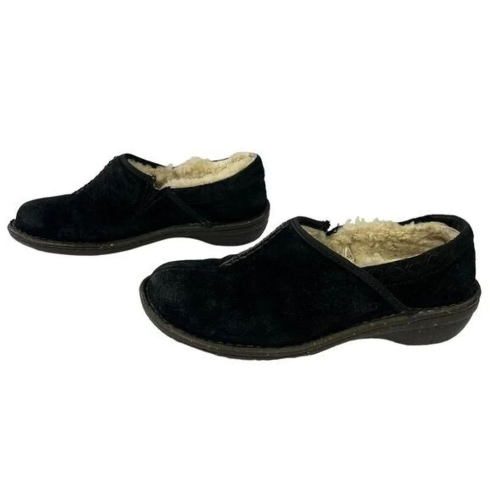 UGG Bettey Black Suede Shearling Clog Slippers Womens 7 Cozy Winter Shoes Warmly